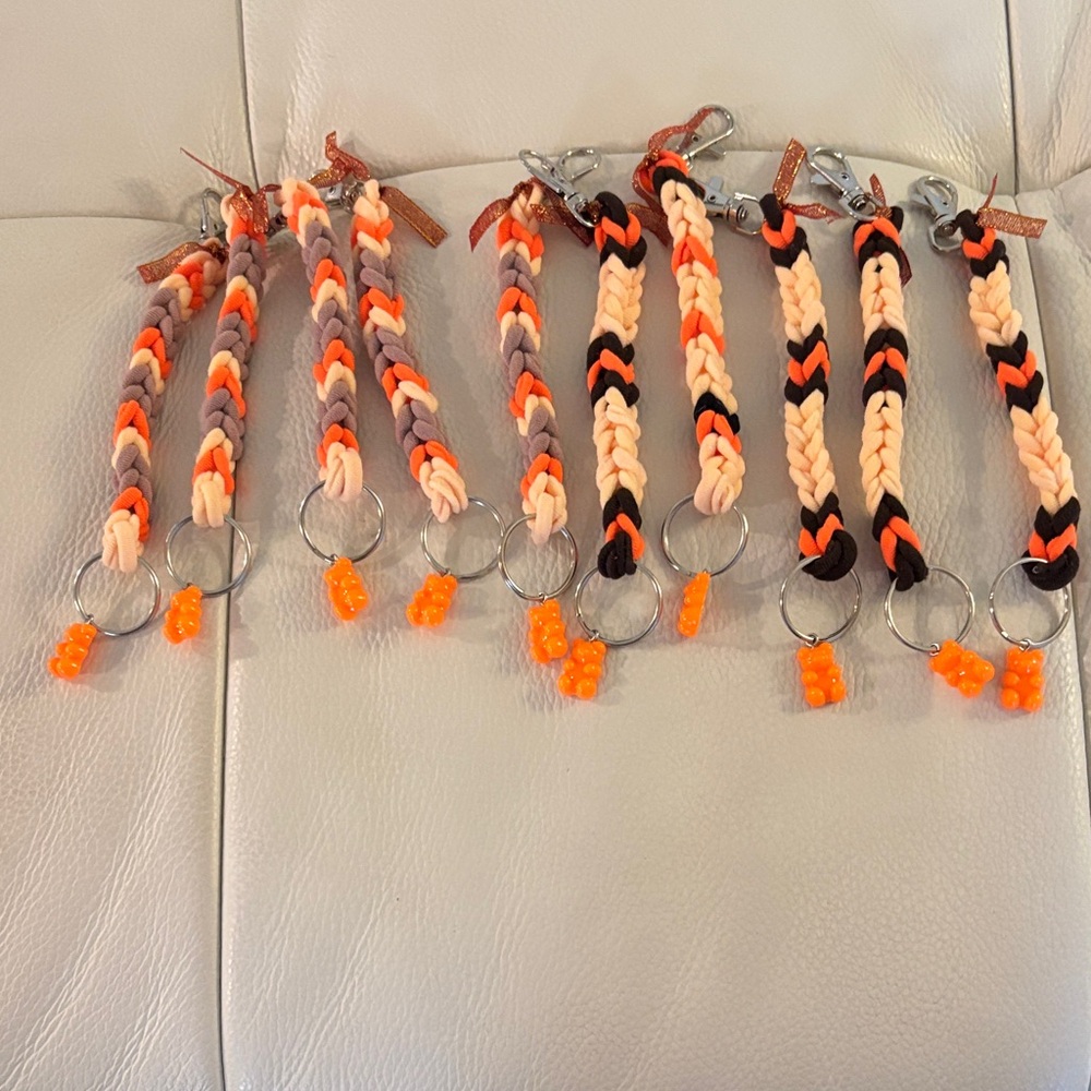 Braided Backpack Keychains with Orange Bears